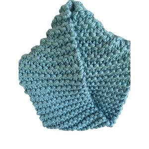 Hand Knit Large Weave Aqua Hand Crochet Neck Infinity Scarf Cowl Neck Warmer